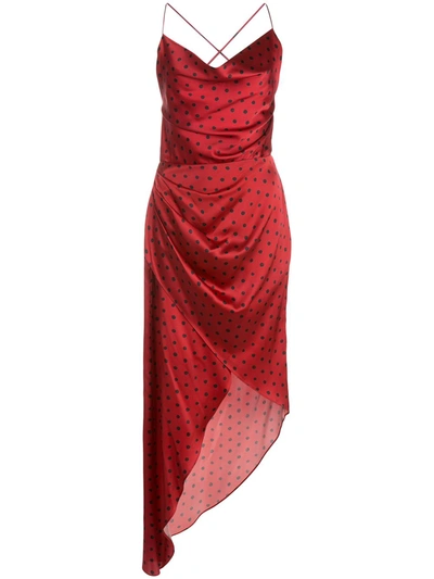 Haney Holly Asymmetric Slip Dress In Red