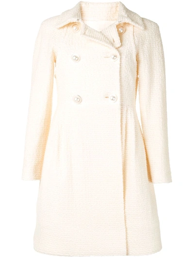 Pre-owned Chanel 1990s Double-breasted Bouclé Coat In White