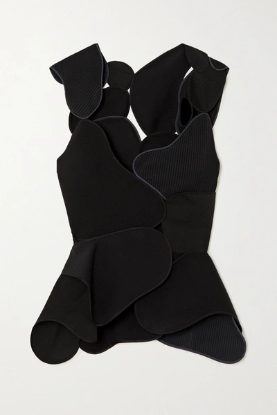 The Row Mica Patchwork Wool And Silk-blend Crepe, Twill And Velvet Top In Black