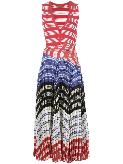 Altuzarra Pleated Striped Crepe And Ribbed-knit Midi Dress In Red