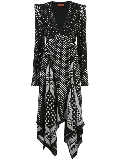 Altuzarra Bayview Handkerchief-hem Polka-dot Silk Midi Dress In Black