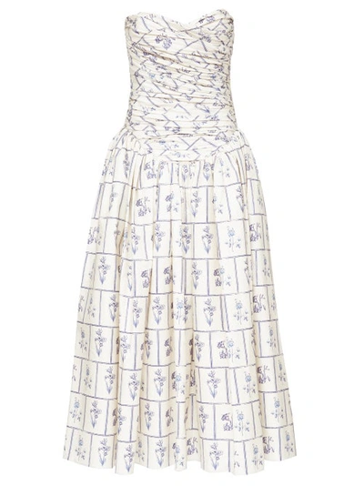 Khaite Cleo Strapless Ruched Floral Tile-print Midi Dress In Multi