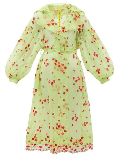 Moncler X 4 Simone Rocha Coronilla Floral Embellished Sheer Tulle Coat In 800 Mint