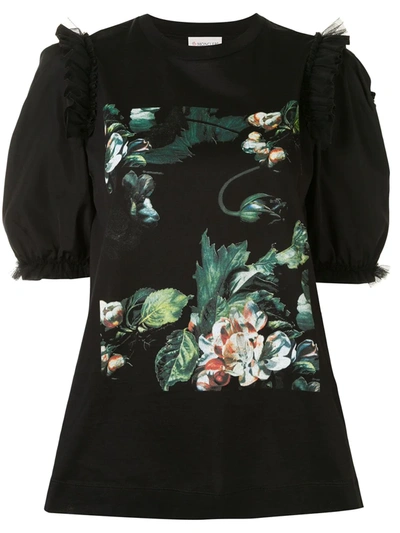 Moncler Floral-print Cotton T-shirt In Black