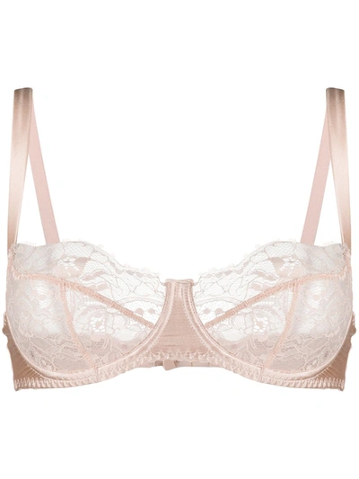 Fleur Of England Signature Lace-trimmed Silk-blend Balconette Bra In Nude