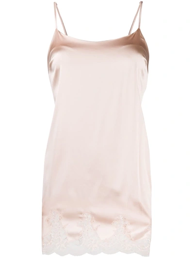 Fleur Of England Signature Lace-trimmed Silk-blend Slip Dress In Pink