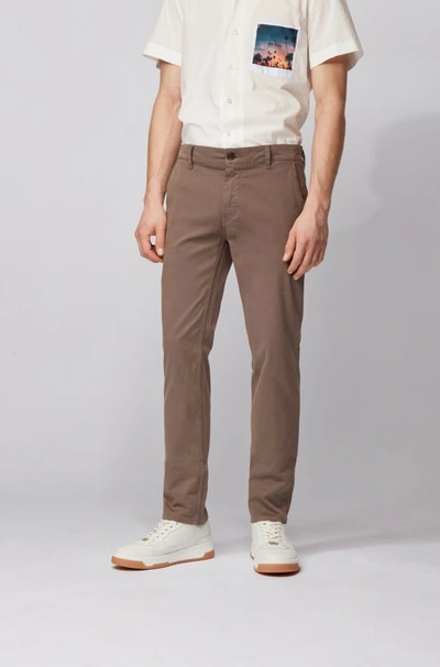 Hugo Boss - Slim Fit Casual Chinos In Brushed Stretch Cotton - Light Beige