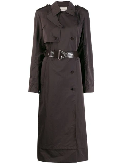 Bottega Veneta Belted Double-breasted Shell Trench Coat In Brown