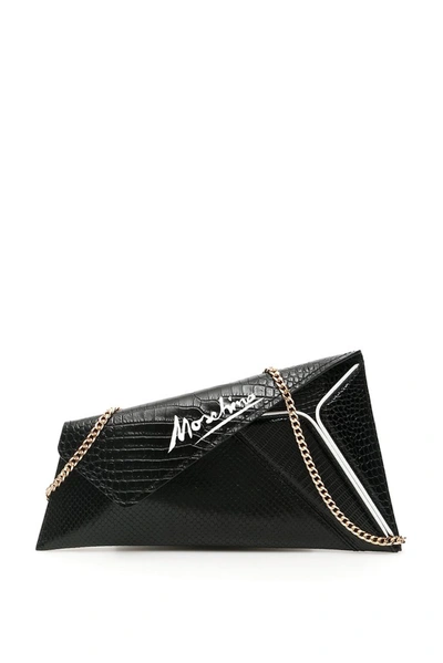 Moschino Logo Geometric Clutch Bag In Black