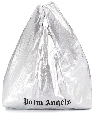 Palm Angels Logo-print Shopping Bag In Silver