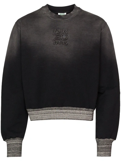 Kenzo Logo Embroidery Cotton Sweatshirt In Grey