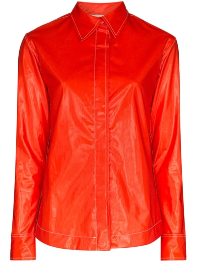 Markoo Faux Leather Shirt In Red