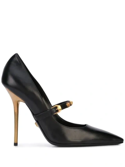 Versace Mary Jane Leather Stiletto Pumps In Black