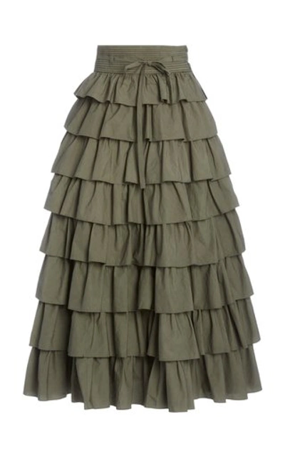 Ulla Johnson Margot Ruffled Tiered Maxi Skirt In Green