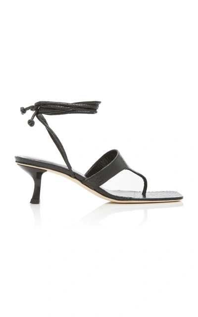 Cult Gaia Vicky Tie-detailed Snake-effect Leather Sandals In Black