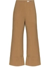 St Agni Kazashi Cotton-linen Cropped Flared-leg Pants In Brown