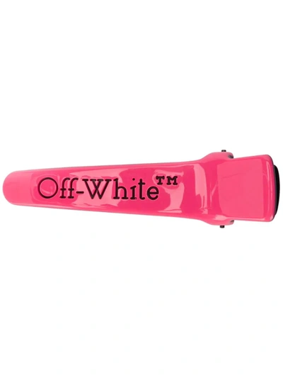 Off-white Logo-print Acetate Hair Clip In Pink
