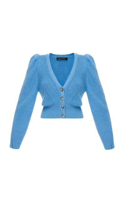 Anna October Larisa Puffed-sleeve Wool-blend Cardigan In Blue