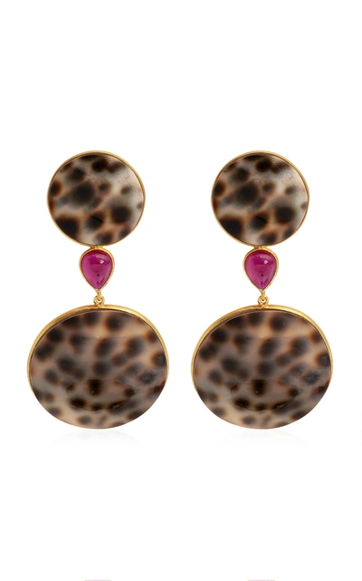 Bahina Women's Shell; Ruby 18k Yellow Gold Earrings In Multi