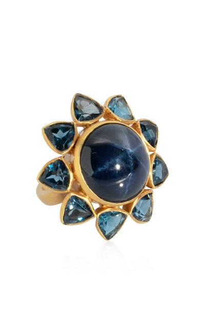 Bahina Women's Sapphire; Topaz 18k Yellow Gold Ring In Blue