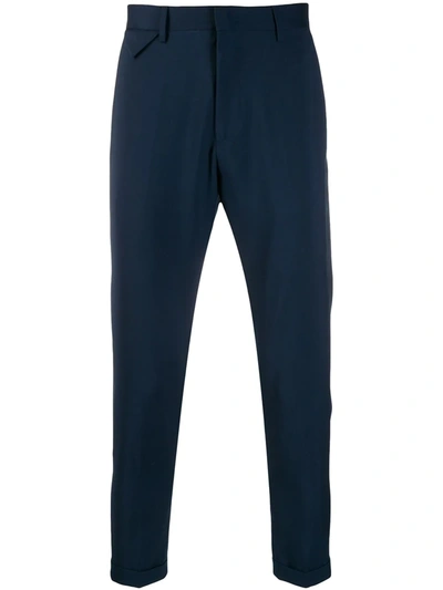 Low Brand Cropped Straight Leg Chinos In Blue