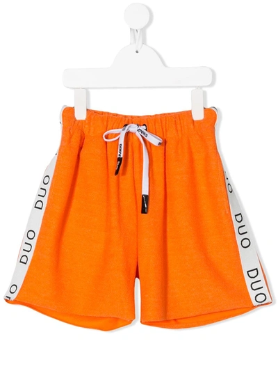 Duo Kids' Micro Kappa Joggings Shorts In Black/orange