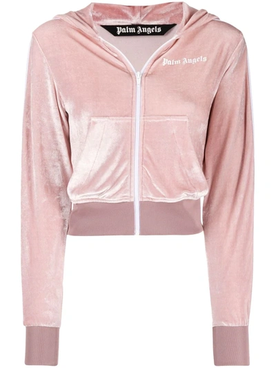 Palm Angels Velvet Cropped Zipped Jacket In Pink