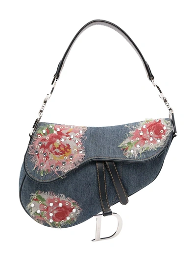 Pre-owned Dior 2004  Embellished Saddle Shoulder Bag In 蓝色