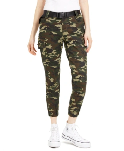 Almost Famous Juniors' Printed Seat-belt Cargo Jogger Pants In Camo