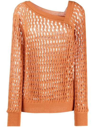 Pinko Los Roques Openwork-knit Pullover In Brown