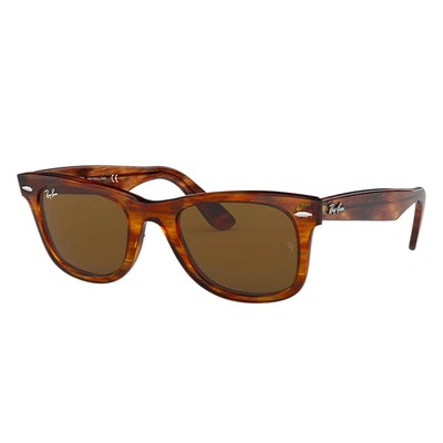 Ray Ban Original Wayfarer Classic Sunglasses Tortoise Frame Brown Lenses 50-22 In Striped Havana