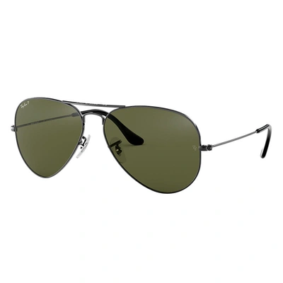 Ray Ban Aviator Classic Sunglasses Gunmetal Frame Green Lenses Polarized 58-14