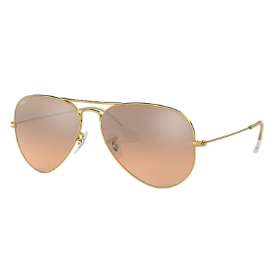 Ray Ban Aviator Gradient Sunglasses Gold Frame Silver Lenses 58-14