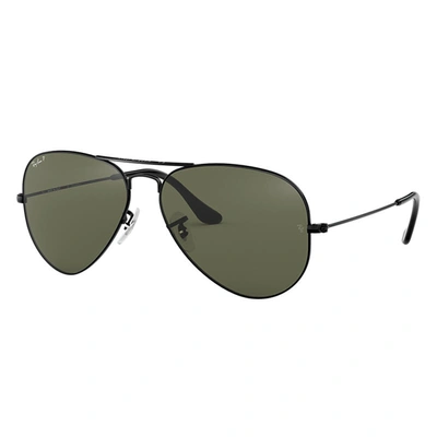 Ray Ban Aviator Classic Sunglasses Black Frame Green Lenses Polarized 58-14