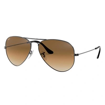 Ray Ban Aviator Gradient Sunglasses Gunmetal Frame Brown Lenses 58-14