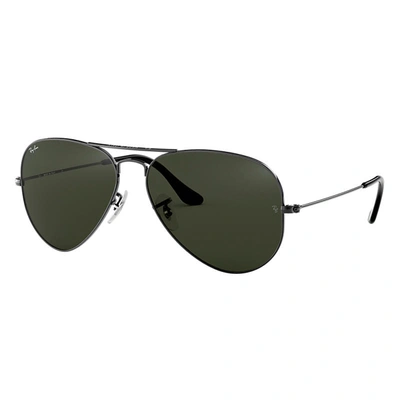 Ray Ban Aviator Classic Sunglasses Gunmetal Frame Green Lenses 58-14