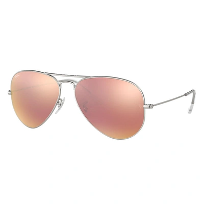 Ray Ban Aviator Flash Lenses Sunglasses Silver Frame Pink Lenses 58-14 In Silber