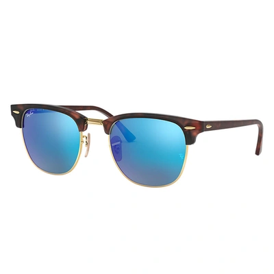 Ray Ban Clubmaster Flash Lenses Sunglasses Tortoise Frame Blue Lenses 49-21