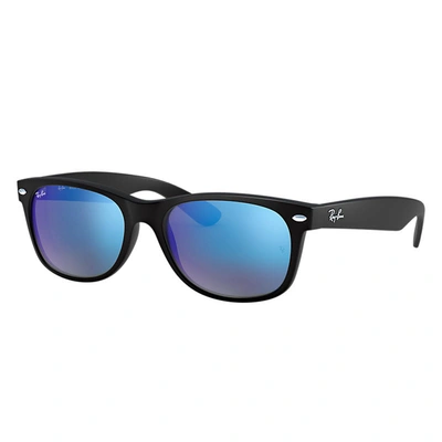 Ray Ban New Wayfarer Flash Sunglasses Black Frame Blue Lenses 52-18