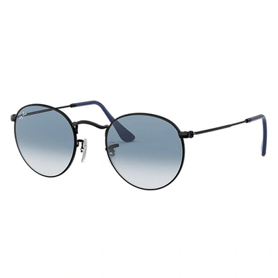 Ray Ban Round Metal Sunglasses Black Frame Blue Lenses 50-21