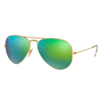 Ray Ban Aviator Flash Lenses Sunglasses Gold Frame Green Lenses 58-14