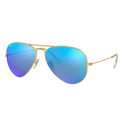 Ray Ban Aviator Flash Lenses Sunglasses Gold Frame Blue Lenses Polarized 58-14