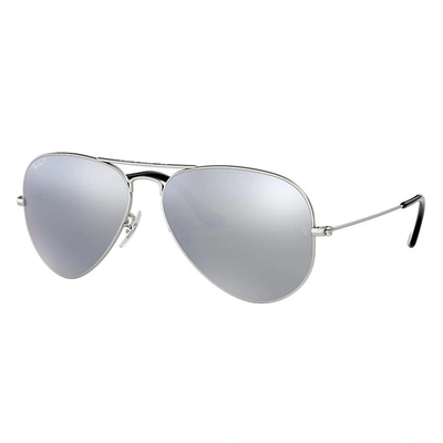 Ray Ban Aviator Mirror Sunglasses Silver Frame Grey Lenses Polarized 58-14