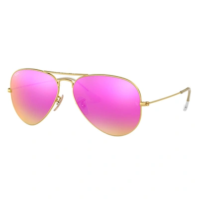Ray Ban Aviator Flash Lenses Sunglasses Gold Frame Pink Lenses 58-14