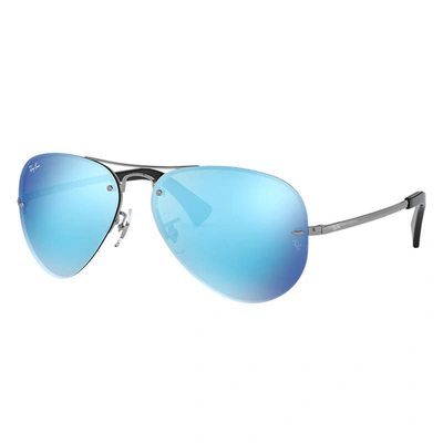 Ray Ban Rb3449 Sunglasses Gunmetal Frame Blue Lenses 59-14 In Blue Green