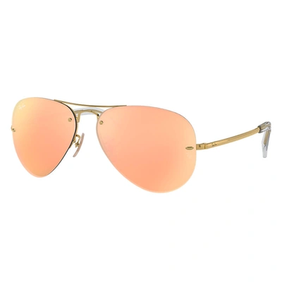 Ray Ban Rb3449 Sunglasses Gold Frame Copper Lenses 59-14 In Pink