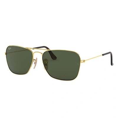 Ray Ban Caravan Sunglasses Gold Frame Green Lenses 55-15