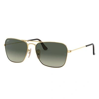 Ray Ban Caravan Sunglasses Gold Frame Grey Lenses 55-15