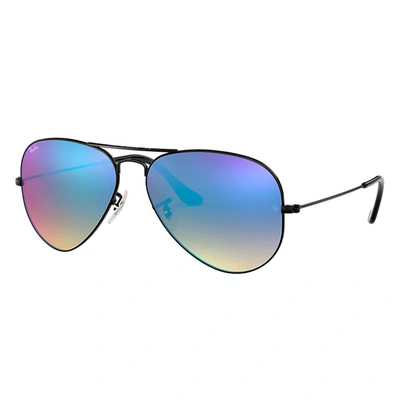 Ray Ban Aviator Flash Lenses Gradient Sunglasses Black Frame Blue Lenses 58-14