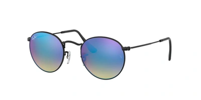Ray Ban Round Flash Lenses Gradient Sunglasses Black Frame Blue Lenses 53-21 In Schwarz